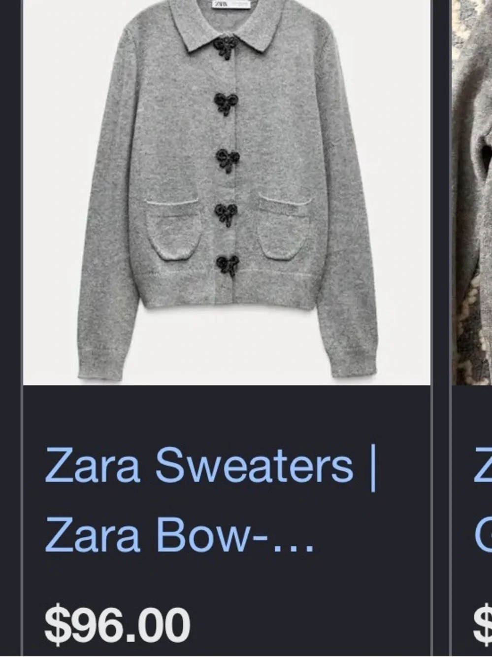 NWT Zara Gray Cardigan with Heart Buttons (small)